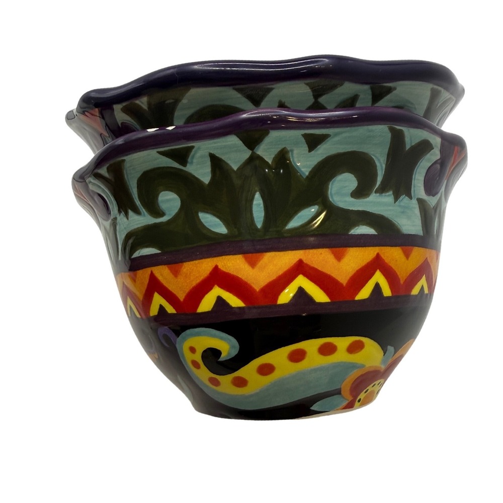 Corsica Bowls By Jennifer Brinley Ceramic Set of 2 Red Blue Yellow Green Orange